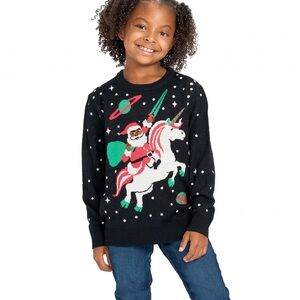 NWOT Tipsy Elves Black Space Santa Unicorn Kids Sweater